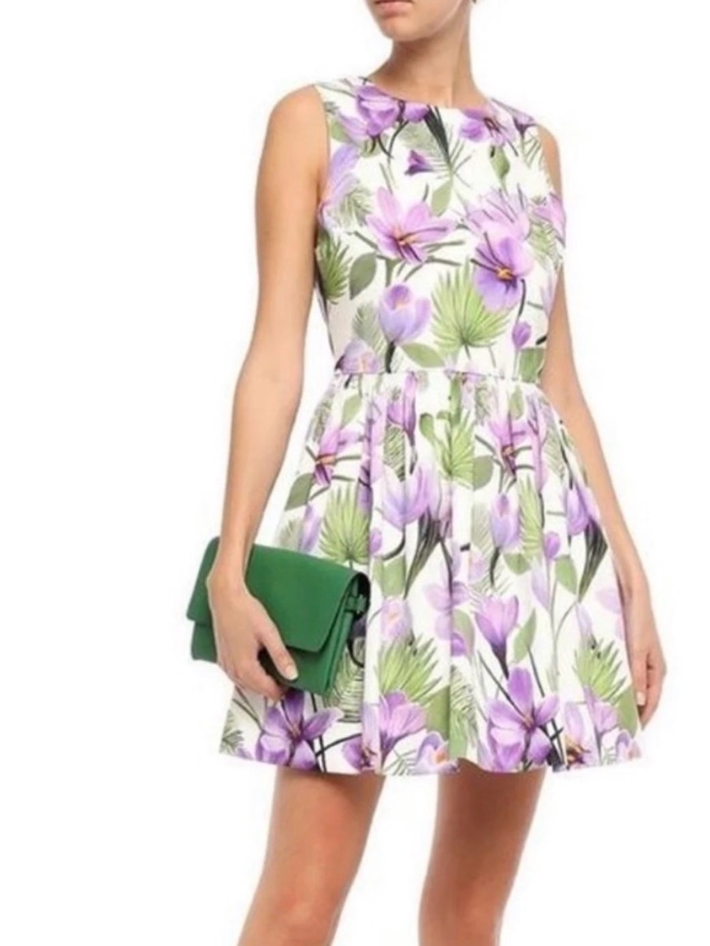 Alice + Olivia Joyce Floral White Purple Fit & Flare Sleeveless Dress - Picture 13 of 14